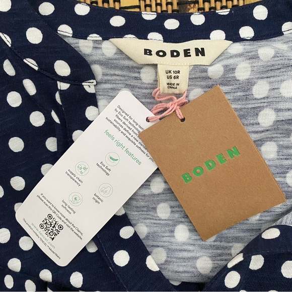 Boden Naomi Relaxed Jersey Dress 6R Navy Abstract Dot Preppy Feminine Polka dot - Picture 9 of 12